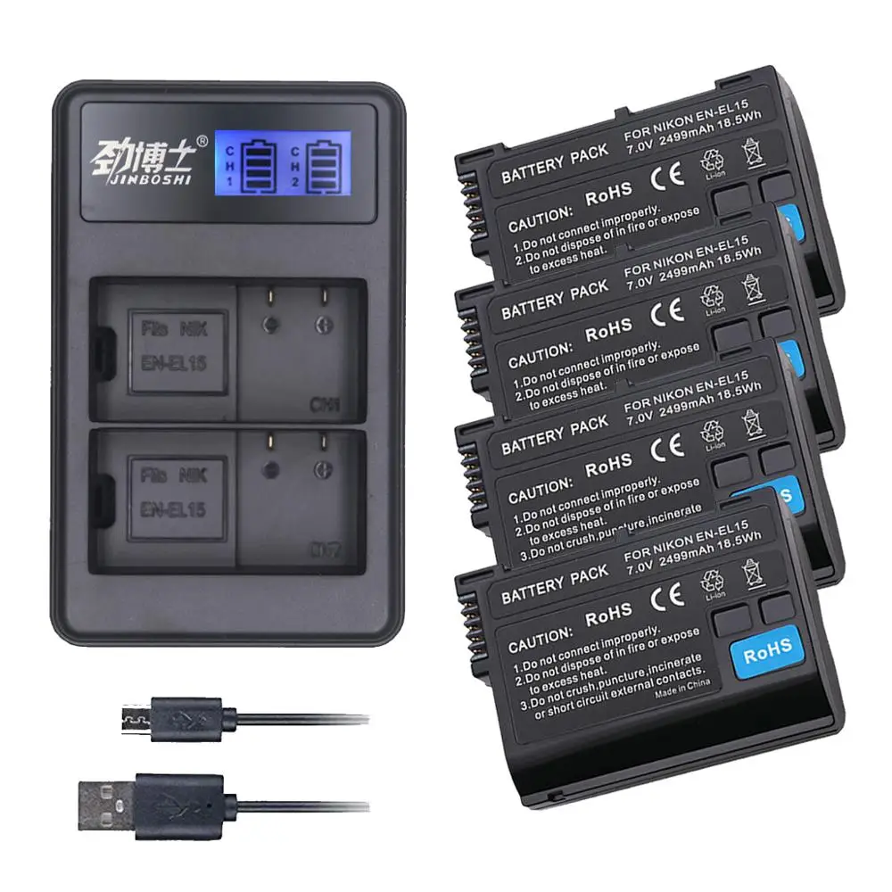 

New 4x EN-EL15 en el15 battery + lcd usb charger for Nikon D750 SLR camera battery D7000 D7100 D7200 D610 D7500 D810 D850 Z7 Z6