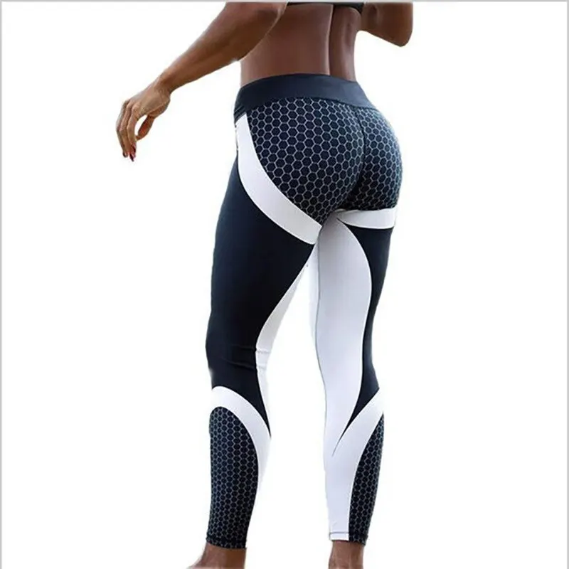 

Women Yoga Pants Honeycomb Prints 2019 New High Waist Push Up Hips Fitness Leggins Sexy High Elastic Skinny Trousers