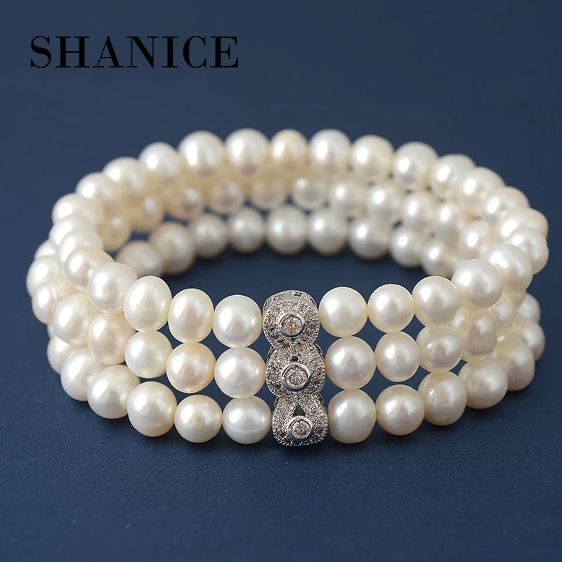 

SHANICE Double Layer Simple Brand Design Noble Natural Freshwater Pearl Elastic Bracelet Statement Accessories Jewelry