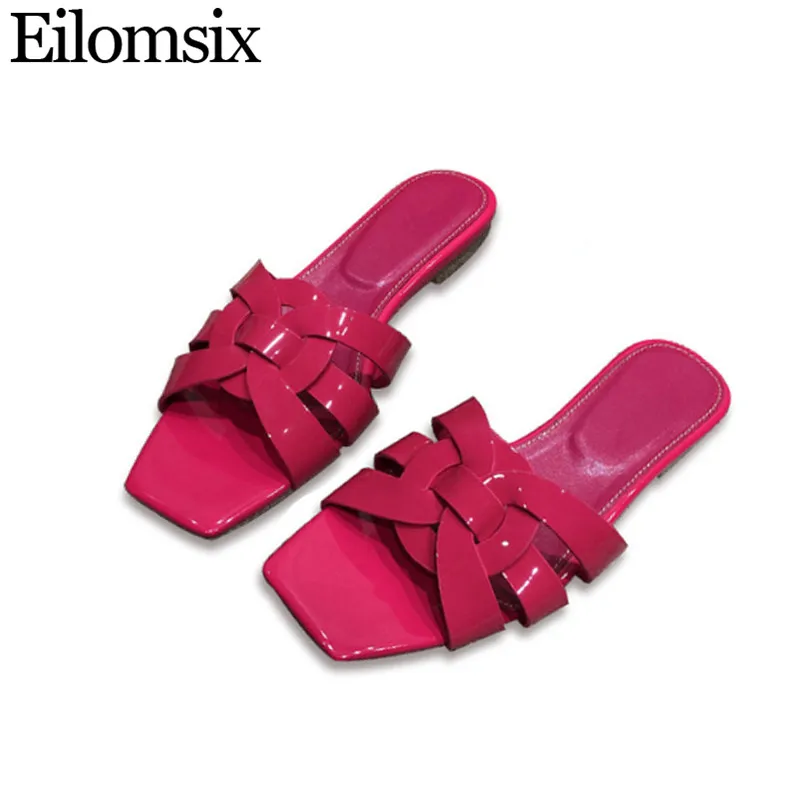 

Eilomsix 2019 New Fashion Summer Slippers Women Genuine Leather Peep Toe Flat Heel Slippers Woman Cross Weaving Outdoor Slippers