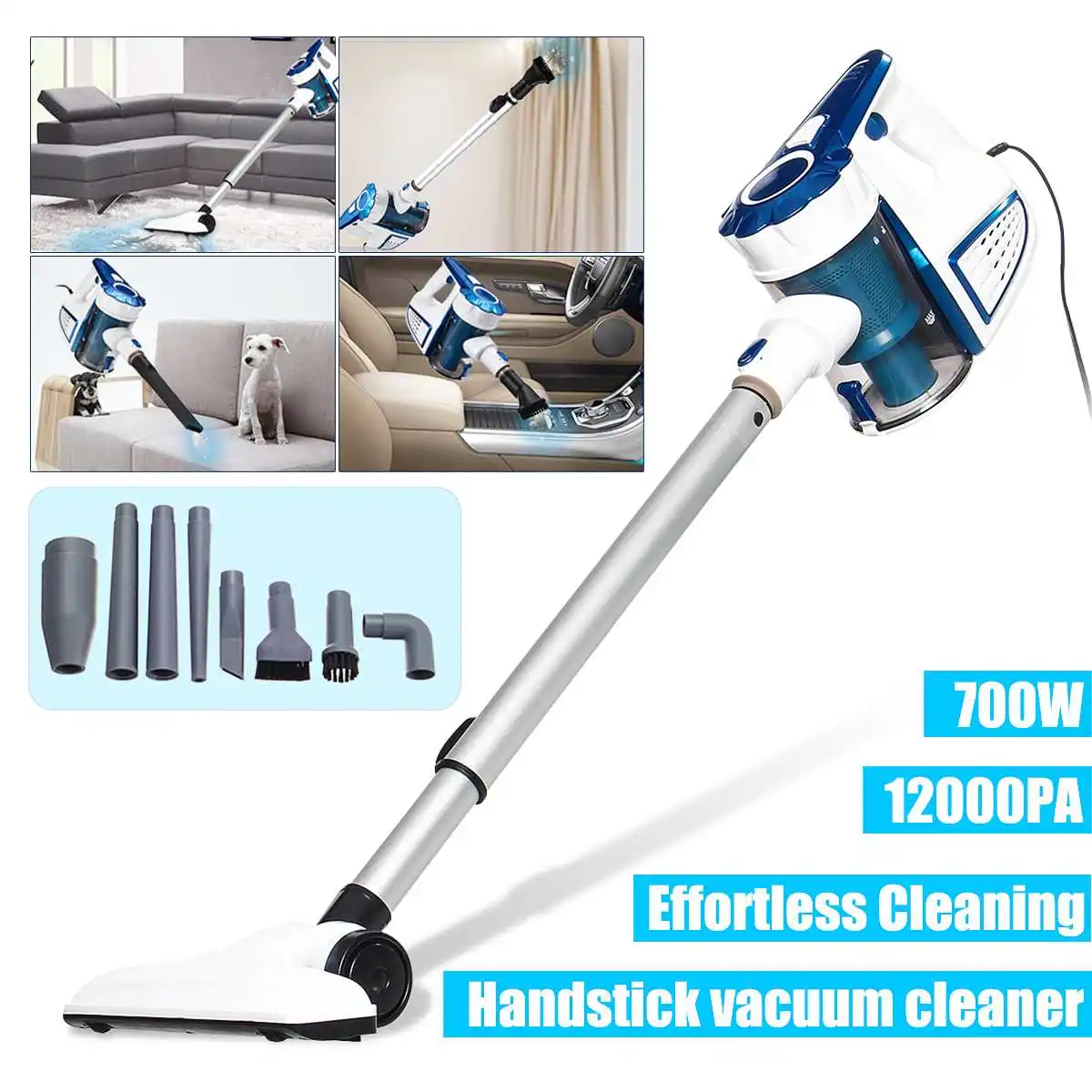 

12000PA Suction 700W Baggless Vacuum Handheld Upright Vacuum Cleaner with 9pcs Brushes Cleaner Cleaning Tool