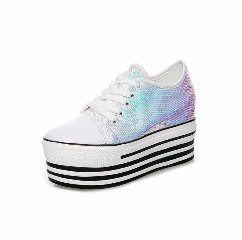 

2019 sponge cake thick-soled casual shoes female increase high and low help sequins fashion women's shoes spring and summer new