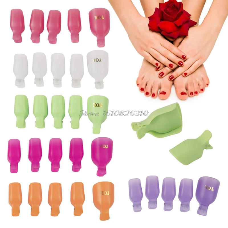 

5Pcs Plastic Foot Toe Nail Art Soak Off Cap Clip UV Gel Polish Remover Wrap Tool Hot White/Pink/Purple/Orange/Green/Hot pink