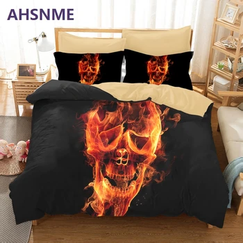 

AHSNME Terror Cool Flame Skull Skeleton Duvet Cover Set Customized Europe United States Australia Multi-Size Double Queen K
