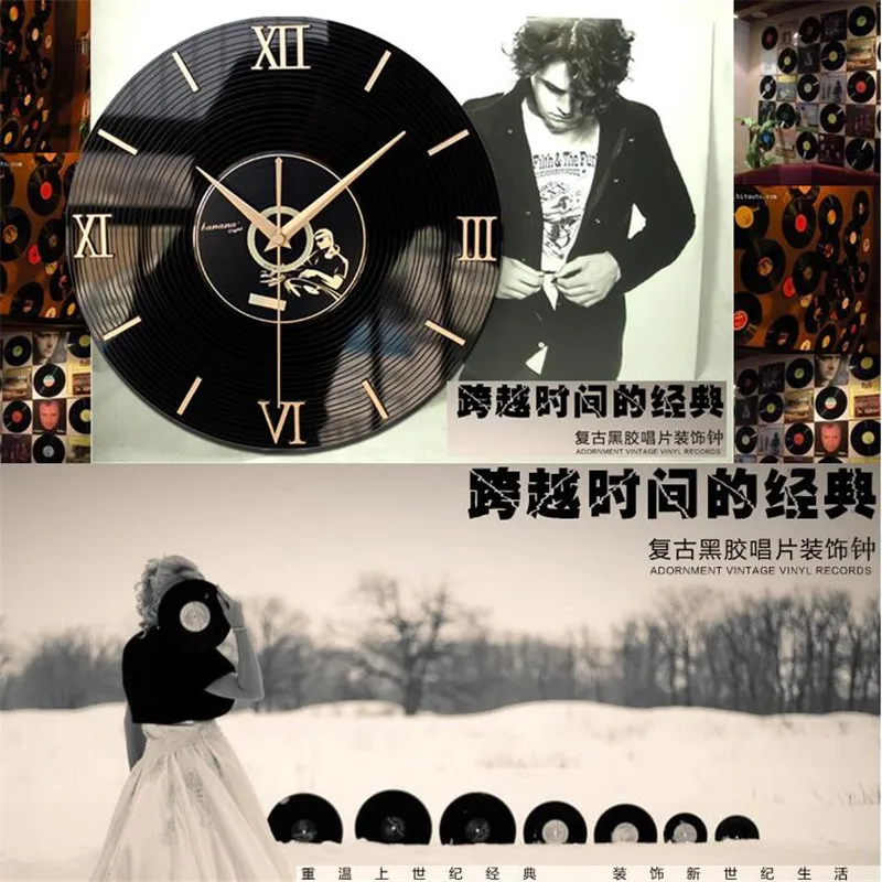 Classic retro nostalgic 3D stereo vinyl CD wall clock metal texture large Roman numerals fashion silent creative watch clock  (1)