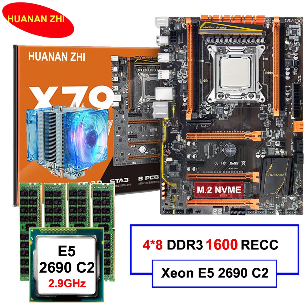 العلامة التجارية هوانان تشى ديلوكس X79 LGA2011 اللوحة مع M.2 NVMe فتحة وحدة المعالجة المركزية زيون E5 2690 C2 2.9 GHz مع برودة RAM 32G (4*8G) REG ECC