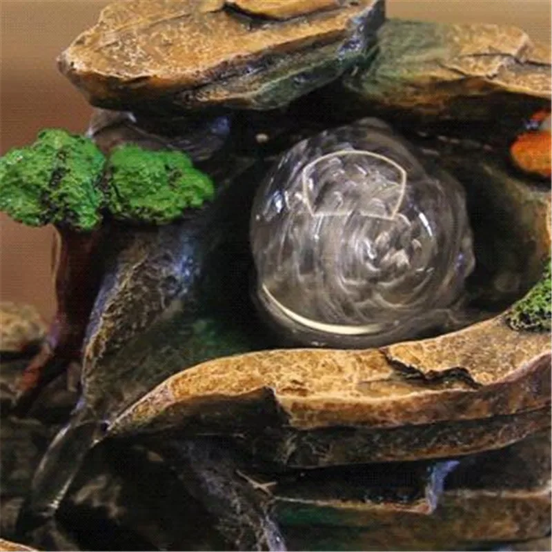 Resin Water Fountains Feng Shui Wheel Fish Tank LED Light Ball Home Office Tabletop Water Fountain Figurines Decoration