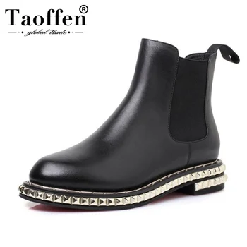 

TAOFFEN Genuine Leather Women Ankle Boots High Quality Chelsea Boots Autumn Winter Daily Flats Women Footwear Size 33-40