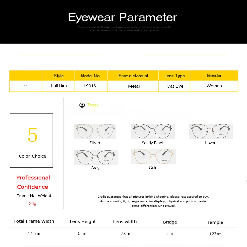 Better Self L9916 очки по рецепту из сплава очки Золотые оправы для очков для женщин Близорукость Оптические очки кошачий глаз