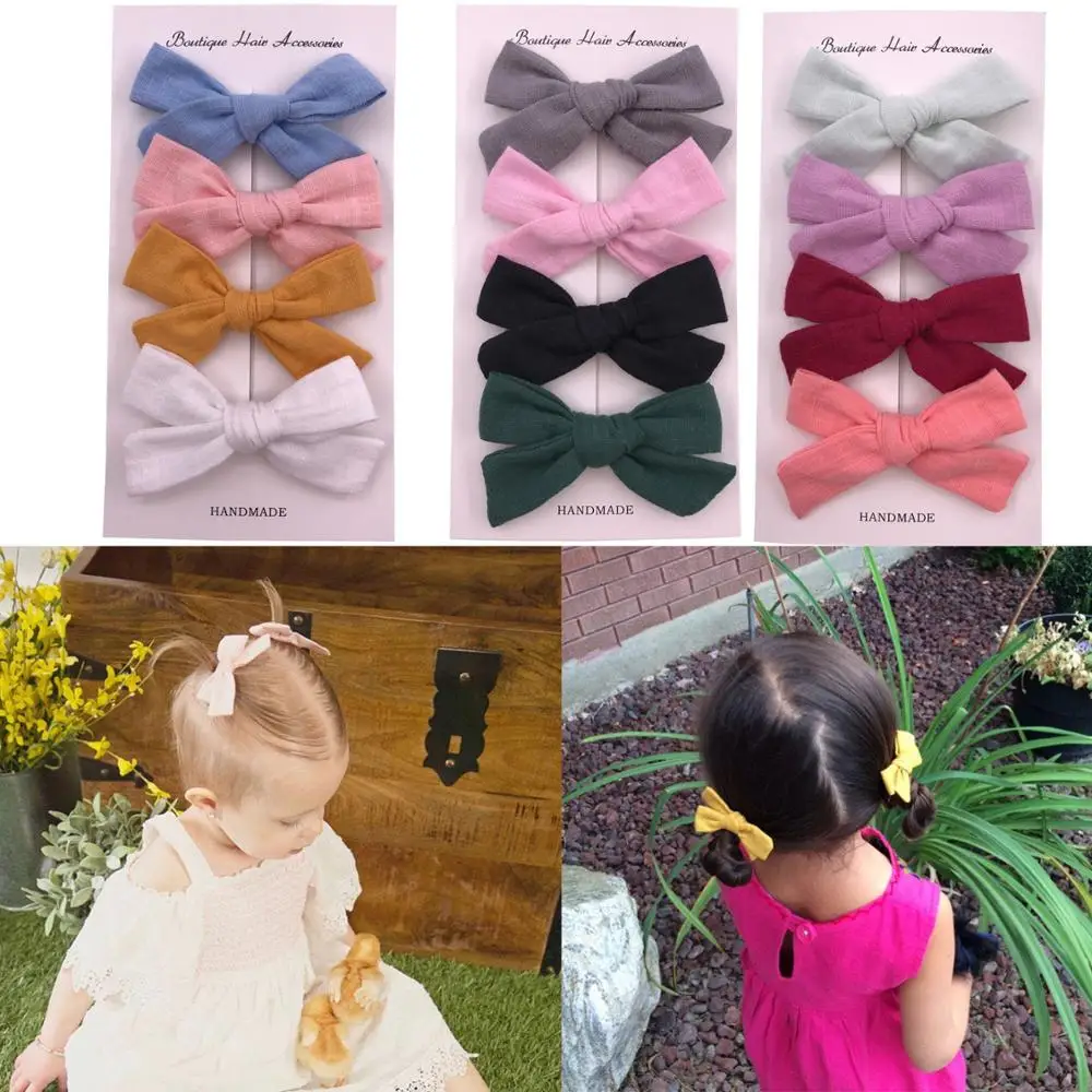 

BEILARRY 4 PCS Piggy tail Fabric hair bow clips Baby Girls 3-inch bow Hair clip Barrettes Hairgrip Headwear Hair bow Accessories