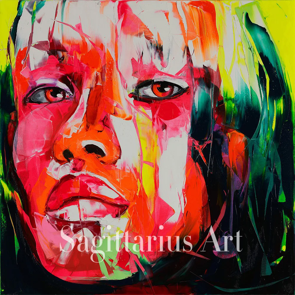 

Hand Painted Palette knife portrait Cool Face Art Untitled 57 Francoise Nielly Designer Oil painting canvas Living Room Wall Art
