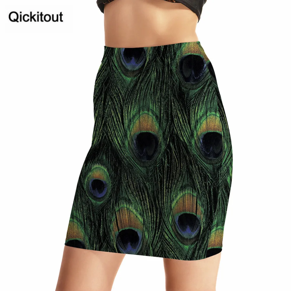 

Qickitout Package Hip Skirt 2016 Women's New style 3D painting Skirts Fashion Sexy Peacock feathers Printing Package Hip Skirt