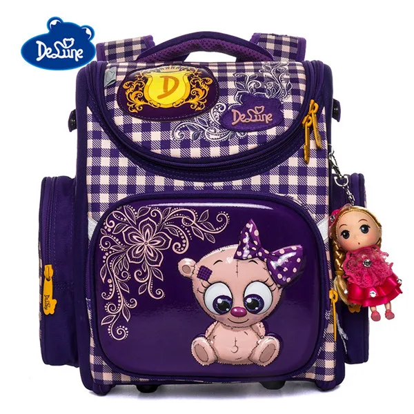 Delune, новинка,, мультяшный школьный рюкзак для девочек, Детский 3D ортопедический рюкзак EVA, для начальной От 5 до 8 лет, для мальчиков, детские школьные сумки, ранец - Цвет: 3157 purple