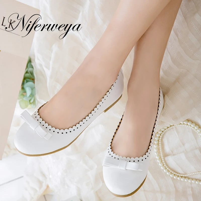 

New Spring/autumn women flats fashion Round Toe bowknot decoration Slip-On flat shoes zapatos mujer small 28 29 plus size 42 43