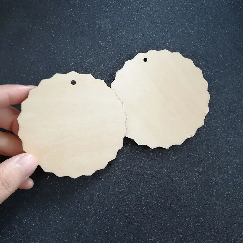 

(30pcs/lot) Blank Unfinished large Circle Wood Disk Cutouts Wavy Round Wooden Disc with Hole String, Creative Wedding DIY Crafts