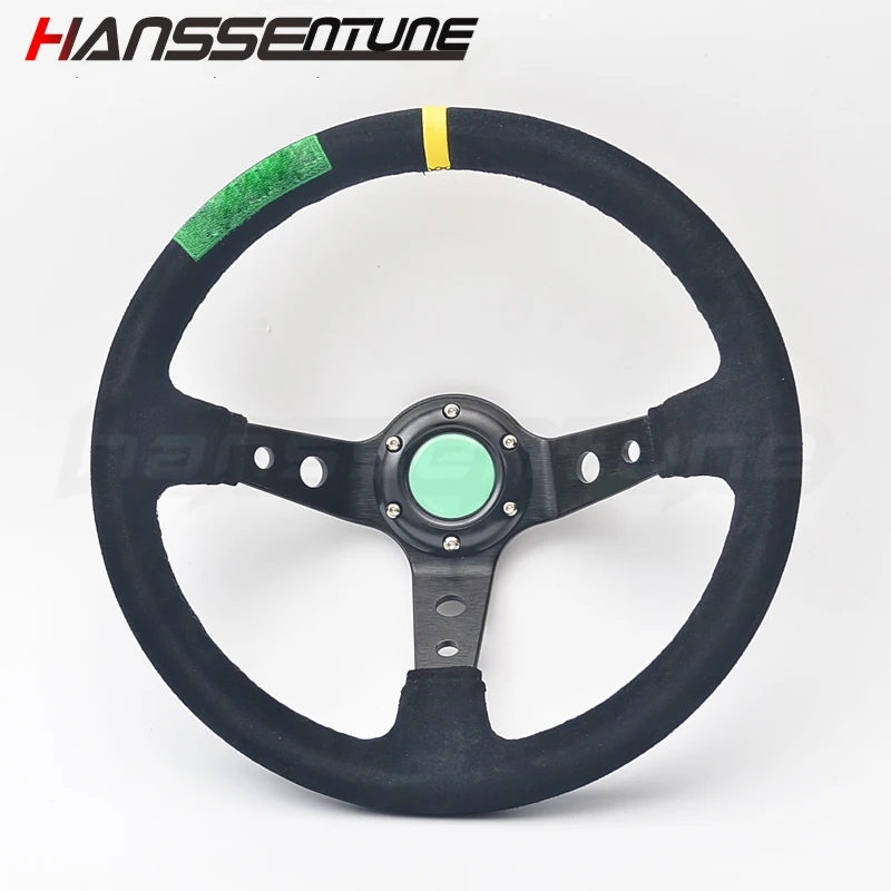 

Universal 350MM Suede Leather Racing Aluminum Frame Light Weight 6-Hole Steering Wheel Modified Sport