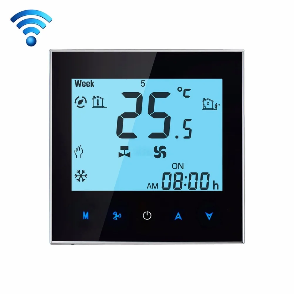 Touchscreen LCD Display Air Conditioning Programmable Wifi Thermostat For Smart Home Wifi Controller Contact Smart Phone touchscreen programmable wifi thermostat for four pipe fan coil unit controlled by android ios smart phone in home or abroad
