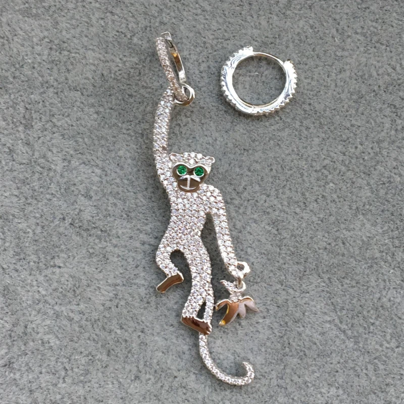 

Fits Monaco Jewelry with Charm Ladies Earrings Couple Party Gift 925 Sterling Silver Inlaid Zircon Simple Monkey Earrings