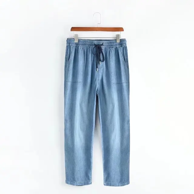 High Waist Jeans New Spring and Autumn Suits Fatter and Larger Looser WaistHarlan Nine Cent Trousers Silk Jeans