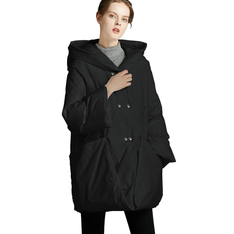 

New list fashion regular type ladies down jacket big pocket stitching 2019 winter new thickening 90% white duck down coat short