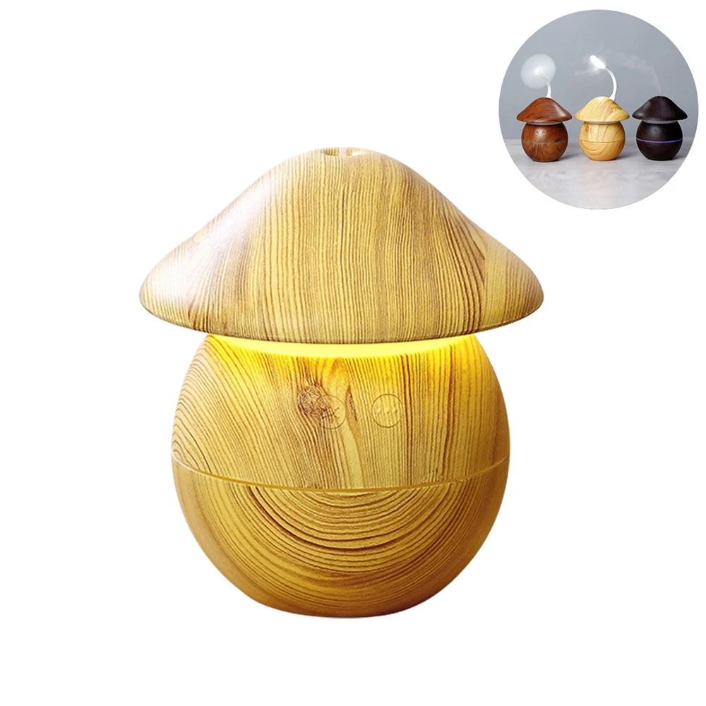 

250ml Air Purifier Humidifier USB Ultrasonic Humidifier Wood Grain Cool Mist Spaying Cute Mushroom Air Cleaner Night Light Aroma