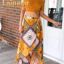 Модные пикантные Винтаж Цветочный принт Длинные юбки Для женщин Летние Элегантные пляжные макси юбка Boho Высокая талия Асимметричная юбка