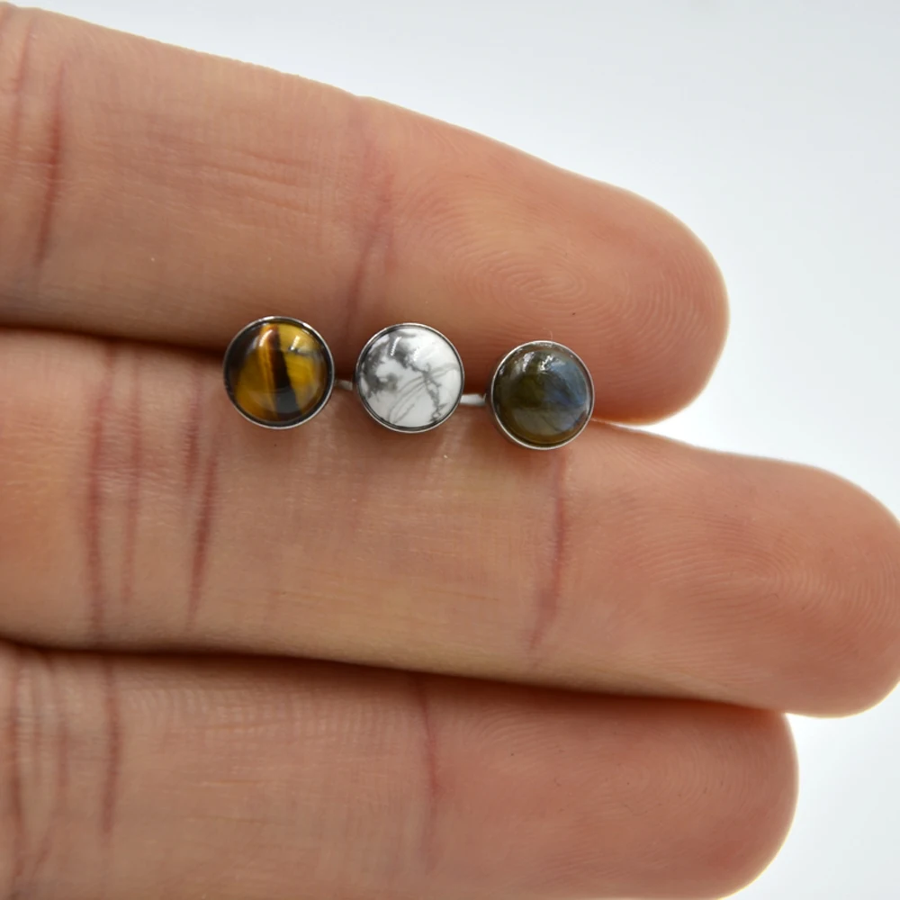 1Piece Titanium Or Steel Barbell Labradorite Tiger Eye White Line Stone Tongue Barbell Ring Body Piercing Tougue Bar Jewelry