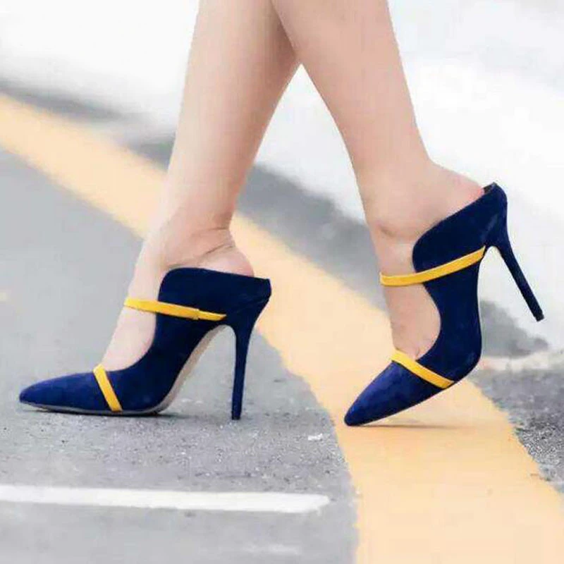 

2017 New Arrival Spring Autumn Wedding Party Dress Shoes Women Pointed Toe Pumps Fashion Patchwork High Heel Mules