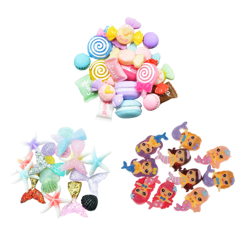 DIY 50Pcs Colorful Kawaii Resin Mermaid Flatback Embellishment Cabochons Children Scrapbooking Crafts