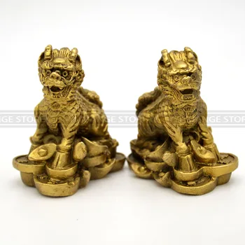 

2pcs/set The ancient Chinese sculpture copper feng shui kirin statues Brass Furnishing Articles Furn Town House Kylin