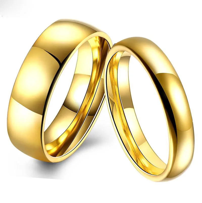 Simple Couple Wedding Rings Pair Gold-Color Couple Rings Stainless Steel Jewelry Couple Engagement Rings Set For Women And Men