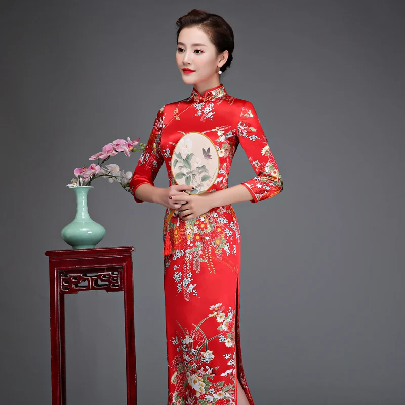Лидер продаж, китайские женские Чонсам, новые длинные Qipao, женское элегантное соблазнительное облегающее платье, винтажное Цветочное платье, Размеры S M L XL XXL 3XL