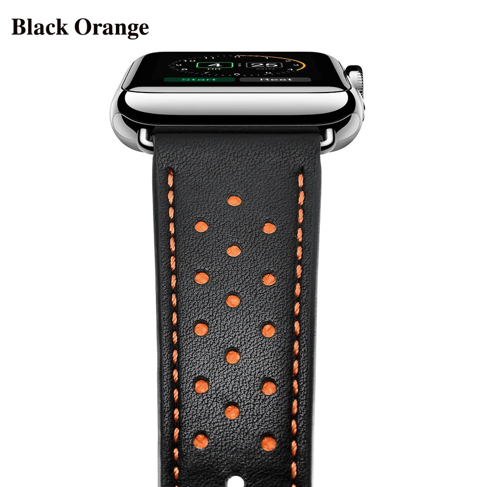 6 Colors Leather Replacement Watch Strap For Apple Watch Band 42mm 38mm 44mm 42mm Women Men Bracelet Band for iWatch 1 2 3 4 5 - Цвет ремешка: Black orange