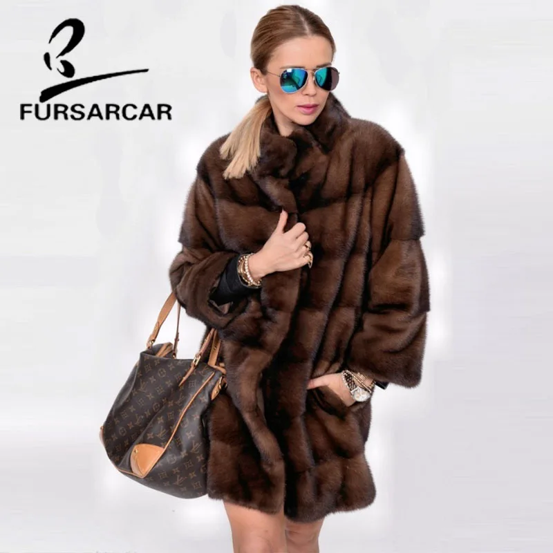 Новинка 2020 шубы FURSARCAR из натурального меха норки Женская Роскошная Толстая