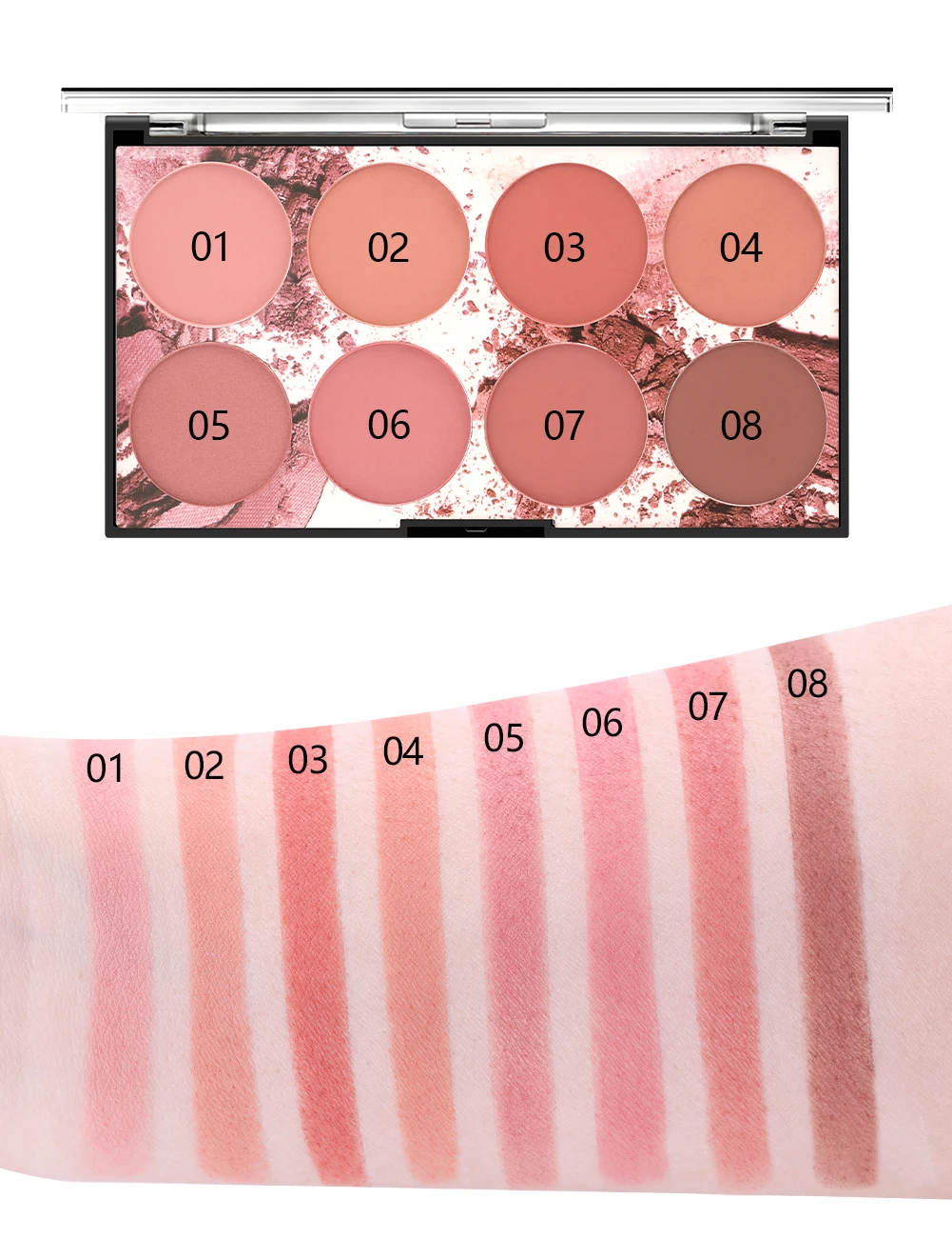 New Arrivel 8 Colors Blush&Highlighter Palette Face Matte Highlighter Powder Illuminated Blush Powder Long-lasting Make Up TSLM2