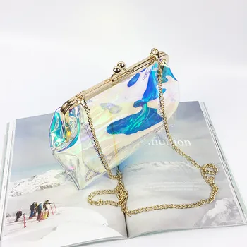 

2019 Fashion Women Brand Laser Evening Bag Shoulder Bag Clear Transparent Chain Girls Cute Clutch Bag Female Handbags