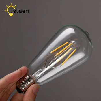 

On sale+Led Ampul+ 1PC E27 4/8/12/16W Gold/Transperent White Retro Edison Filament COB LED Bulb Vintage Ball Light ST64 Lamps