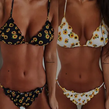 

Sexy Bikini Set Women Sunflower Print Tankini Brazilian Swimwear Women Dot Printed Swimsuit bikinis 2019 mujer