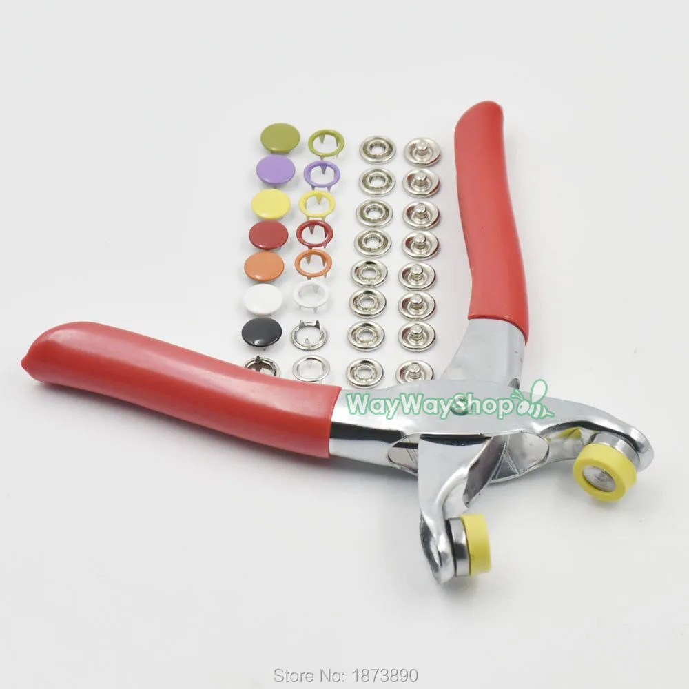 

30 Sets Open ring Sew + Press Snap Fastener Pliers Rivet Fasteners stud button stud attaching tool Mix color 3/8" (9.5mm)