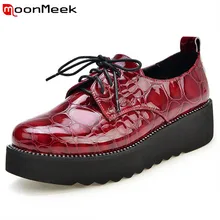 MoonMeek/модные весна-осень; Новое поступление; женская обувь на плоской подошве, красного и черного цвета на шнуровке женские туфли простые удобные обувь для невесты; обувь на выпускной вечер;