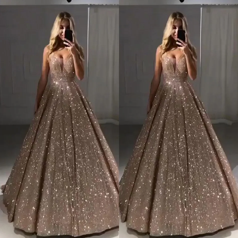 

Stunning Arabic Evening Dresses Long Sequined Formal Dresses robe de soiree Dubai Arabic Dress Party Floor Length Evening Gown