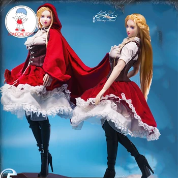 

1/6 Scale Female Suit Little Red Riding Hood Gothic Lolita Clothes Set High-heel Shoes for Large Bust Body Figure Dolls