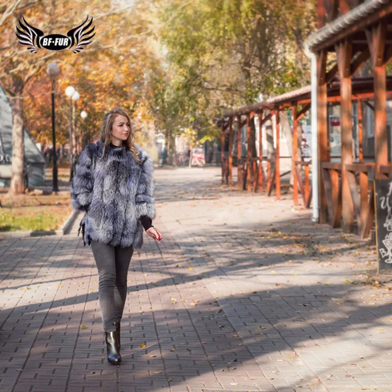 Top Quality Whole Skin Genuine Silver Fox Fur Coat Women's Sliver Fox Fur Jacket Real Fur Coats Short Medium Style BF-C0015 Coats