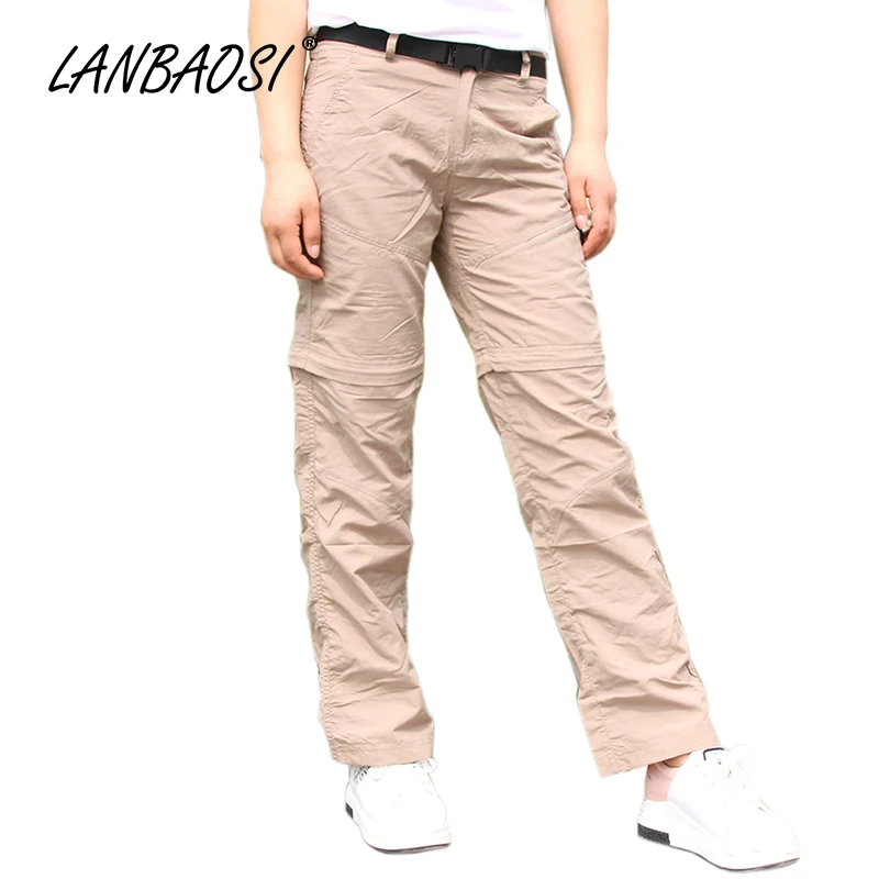 LANBAOSI pantalones de senderismo convertibles para mujer Pantalones de pierna con cremallera protección solar Qucik seco Anti-UV Trekking Pantalones deportivos al aire libre