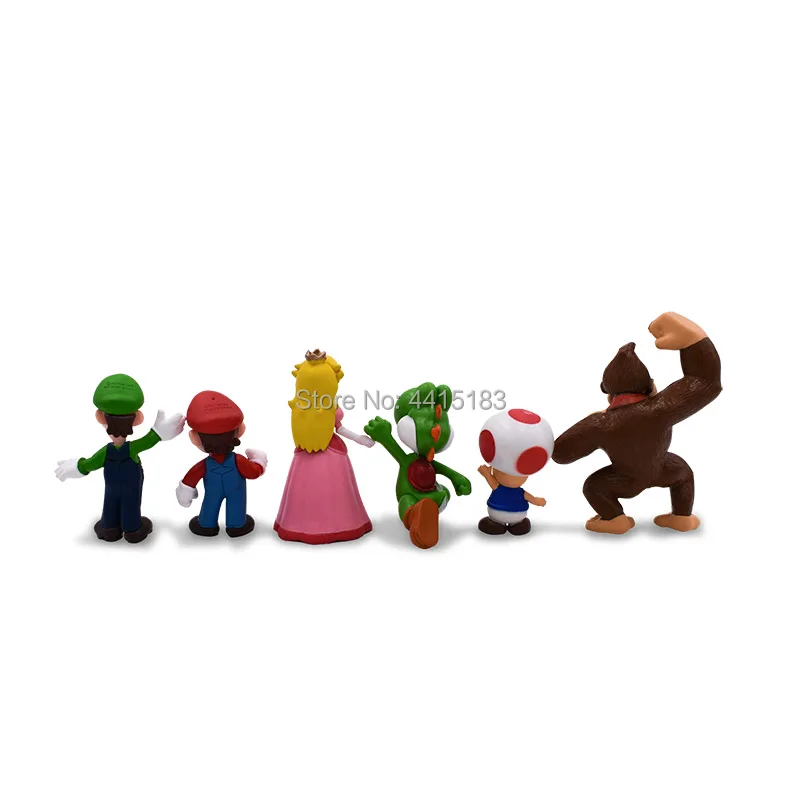 6 pcs/lot Anime Super Mario Bros Peach Donkey Kong Yoshi Luigi Toad PVC Action Figure Doll Collectible Model Toy Christmas Gift