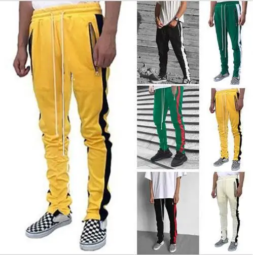 

ZOGAA 2019 Sweatpants Striped Patchwork Men Zipper Side Trousers Sweatpants Bodybuilding Fitness Trackpants Men's Sweat Pants