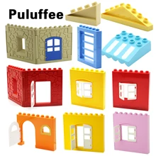 Большие частицы строительные блоки крыша стены двери окна аксессуар дом набор собрать кирпичи совместим с Duplo Детские DIY игрушки подарок
