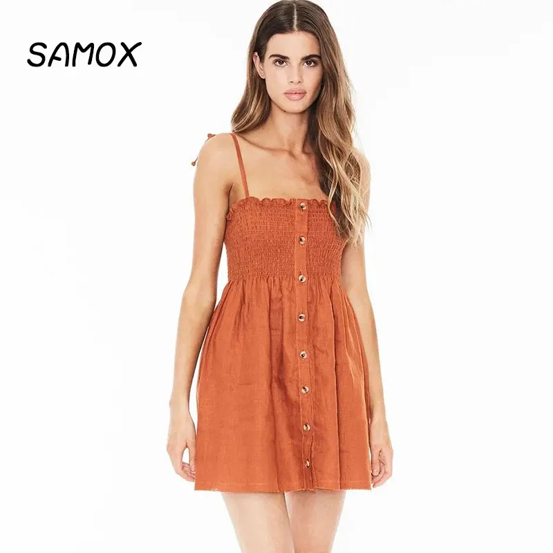 

JSMY 2019 New Summer Fashion Women Sexy Sling Wooden Ear Button Wrapped Chest Dress