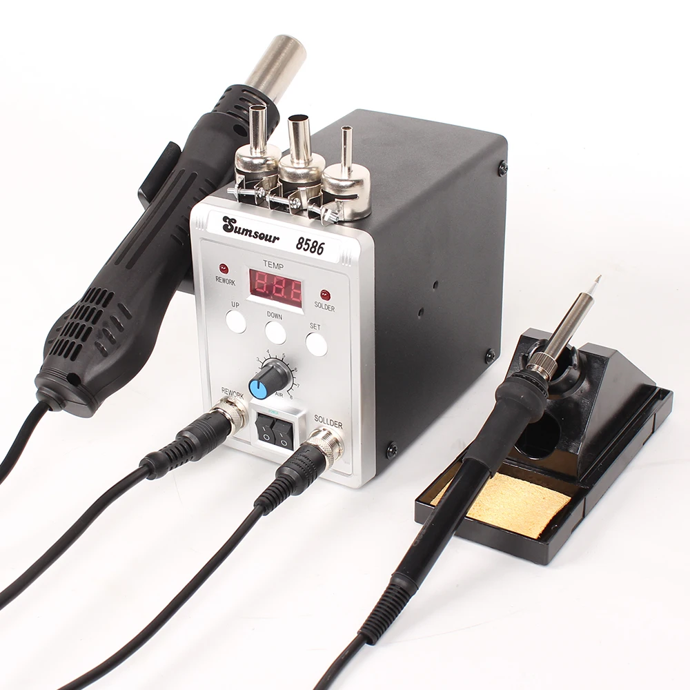 Soldering Station 8586 760W 2 in 1 Digital Display SMD Rework Hot Air Gun Solder Iron 220V ESD Welding Desoldering Repair Tools