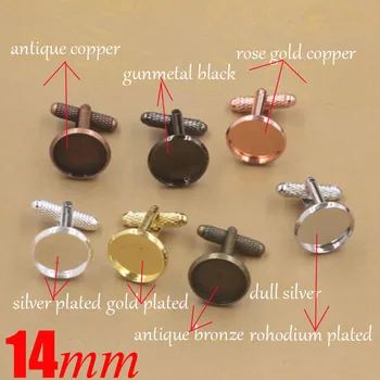 

Wholesale Jewelry Accssories 200piece/lot 14mm Blank Cuff Link Threaded rod Cuff Link Base for Cameo Setting Free Shipping